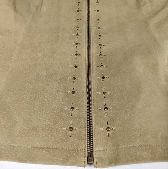 NWT Cabelas Suede Leather Jacket Sz S Beige Tan Full Zip Perforated - Picture 11 of 13